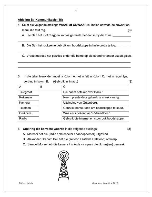 Sosiale Wetenskap Geskiedenis Gr. 4 Assesseringstaak 2026 Kwartaal 4 - Image 3