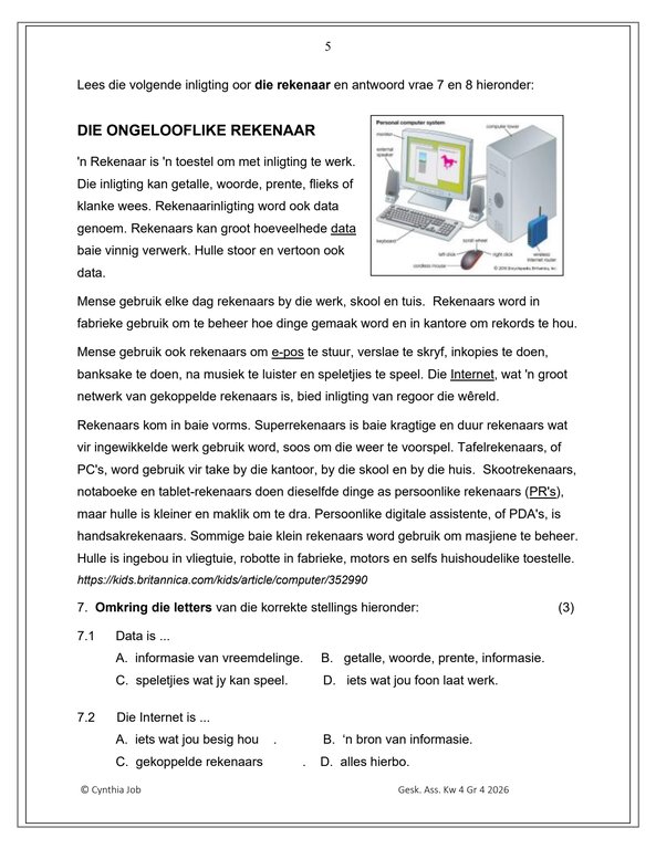 Sosiale Wetenskap Geskiedenis Gr. 4 Assesseringstaak 2026 Kwartaal 4 - Image 4