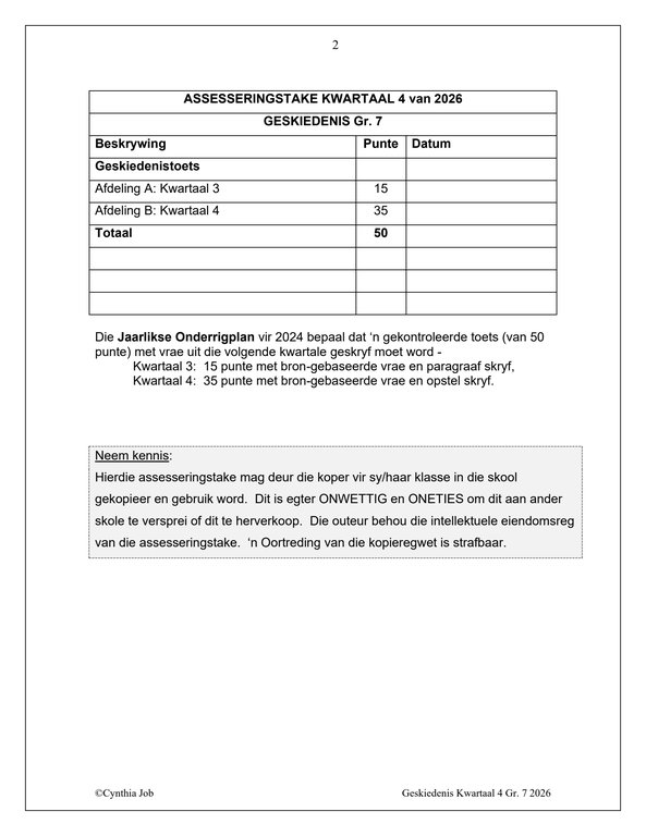 Sosiale Wetenskap Geskiedenis Gr. 7 Assesseringstaak 2026 Kwartaal 4 - Image 2