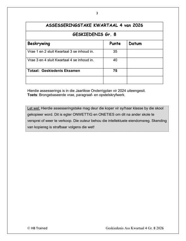 Sosiale Wetenskap Geskiedenis Gr. 8 Assesseringstaak 2026 Kwartaal 4 - Image 2