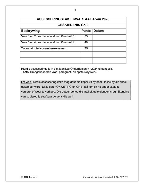 Sosiale Wetenskap Geskiedenis Gr. 9 Assesseringstaak 2026 Kwartaal 4 - Image 2