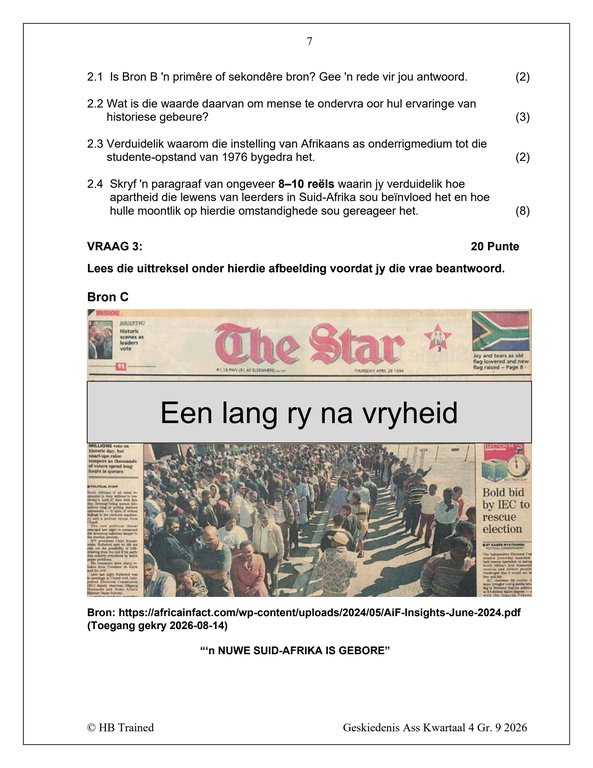 Sosiale Wetenskap Geskiedenis Gr. 9 Assesseringstaak 2026 Kwartaal 4 - Image 3