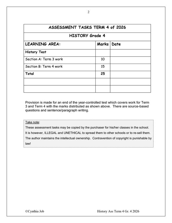 Social Sciences History Gr. 4 Assessment Task 2026 Term 4 - Image 2