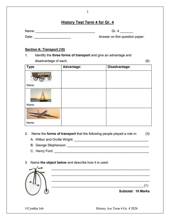Social Sciences History Gr. 4 Assessment Task 2026 Term 4 - Image 3