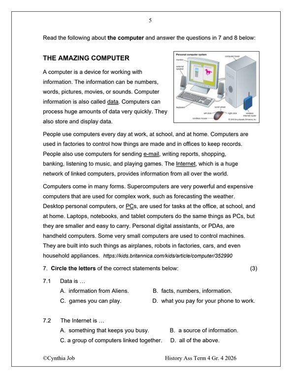 Social Sciences History Gr. 4 Assessment Task 2026 Term 4 - Image 4