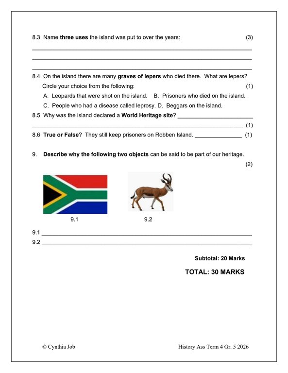 Social Sciences History Gr. 5 Assessment Task 2026 Term 4 - Image 4