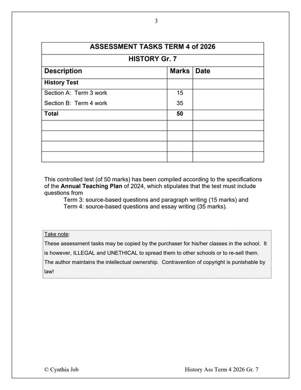 Social Sciences History Gr. 7 Assessment Task 2026 Term 4 - Image 2