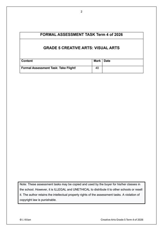 Visual Arts Gr. 5 Assessment Task 2026 Term 4 - Image 2