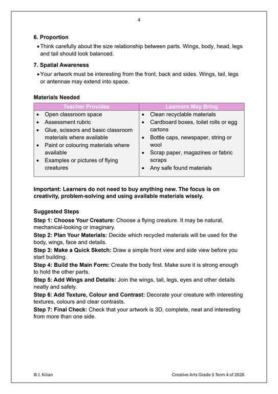 Visual Arts Gr. 5 Assessment Task 2026 Term 4 - Image 3