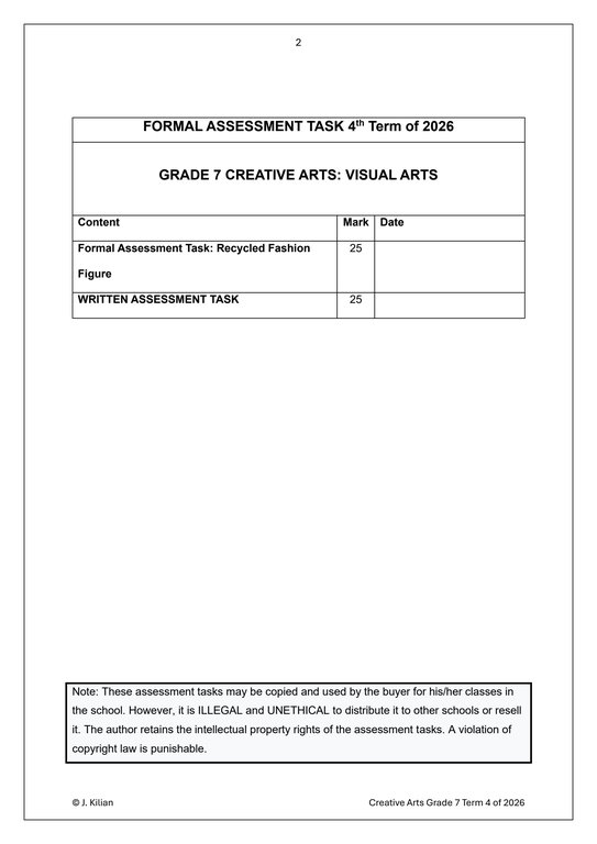Visual Arts Gr. 7 Assessment Task 2026 Term 4 - Image 2