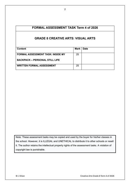 Visual Arts Gr. 8 Assessment Task 2026 Term 4 - Image 2
