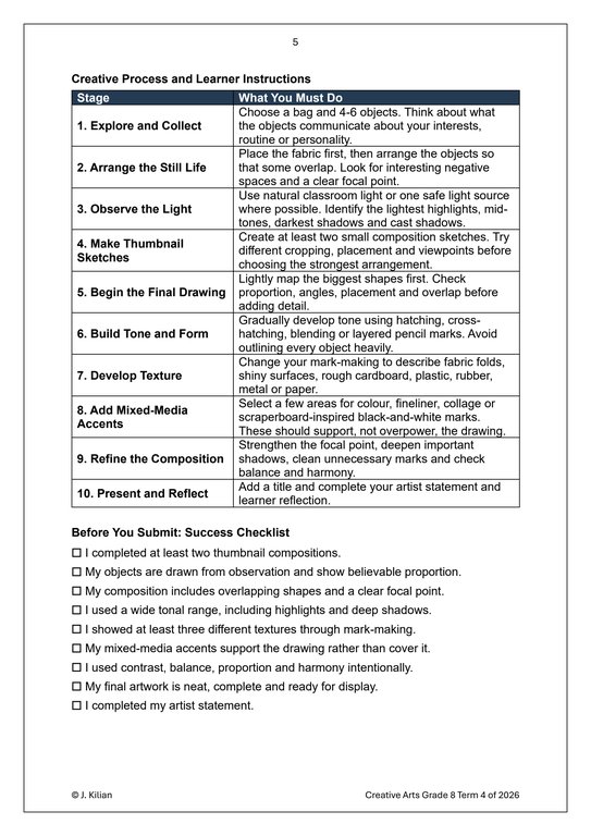 Visual Arts Gr. 8 Assessment Task 2026 Term 4 - Image 3