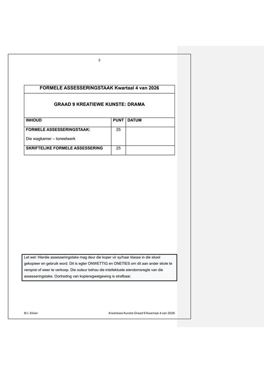 Drama (Afrikaans) Gr. 9 Assesseringstaak 2026 Kwartaal 4 - Image 2