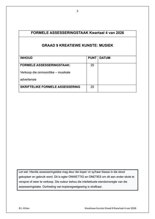 Musiek Gr. 9 Assesseringstaak 2026 Kwartaal 4 - Image 2