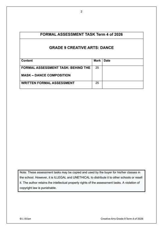 Dance Gr. 9 Assessment Task 2026 Term 4 - Image 2