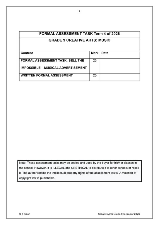 Music Gr. 9 Assessment Task 2026 Term 4 - Image 2