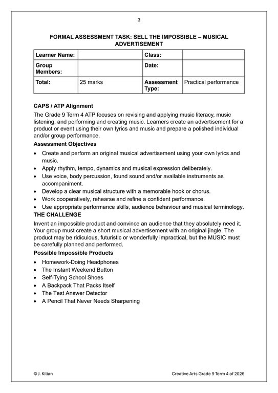 Music Gr. 9 Assessment Task 2026 Term 4 - Image 3
