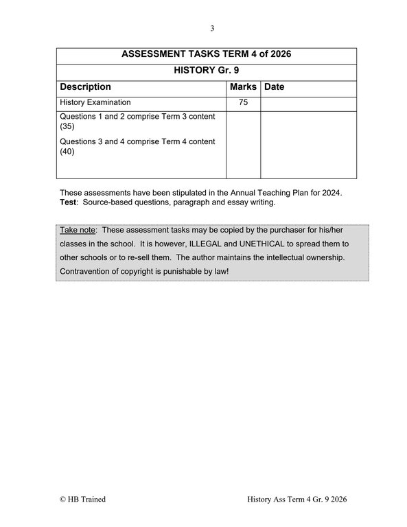 Social Sciences History Gr. 9 Assessment Task 2026 Term 4 - Image 2