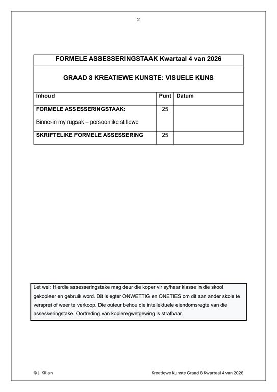 Visuele Kuns Gr. 8 Assesseringstaak 2026 Kwartaal 4 - Image 2