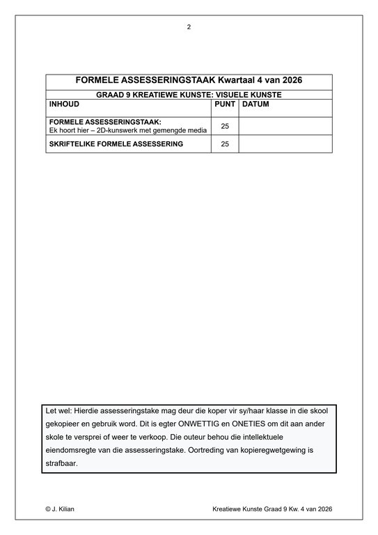 Visuele Kuns Gr. 9 Assesseringstaak 2026 Kwartaal 4 - Image 2